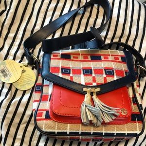New with tags Spartina Bayley linen and leather shoulder bag.